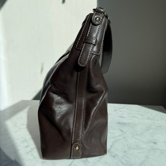 Ann Taylor Brown Shoulder Bag with Gold Ring Hardware Medium Tote Satchel - Picture 3 of 11